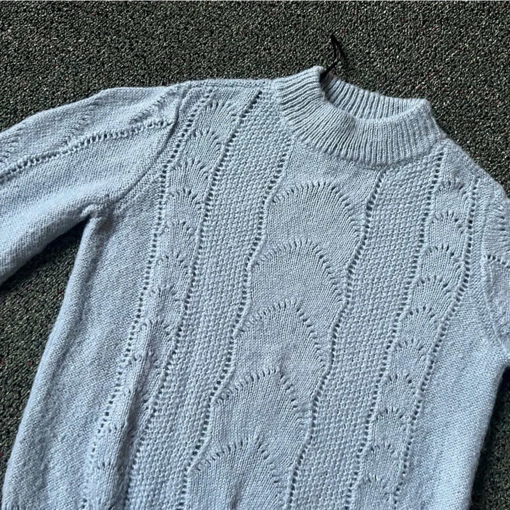 H&M Baby Blue Pastel Mockneck Baggy Sleeve Hole Knit Acrylic Mohair Wool Sweater